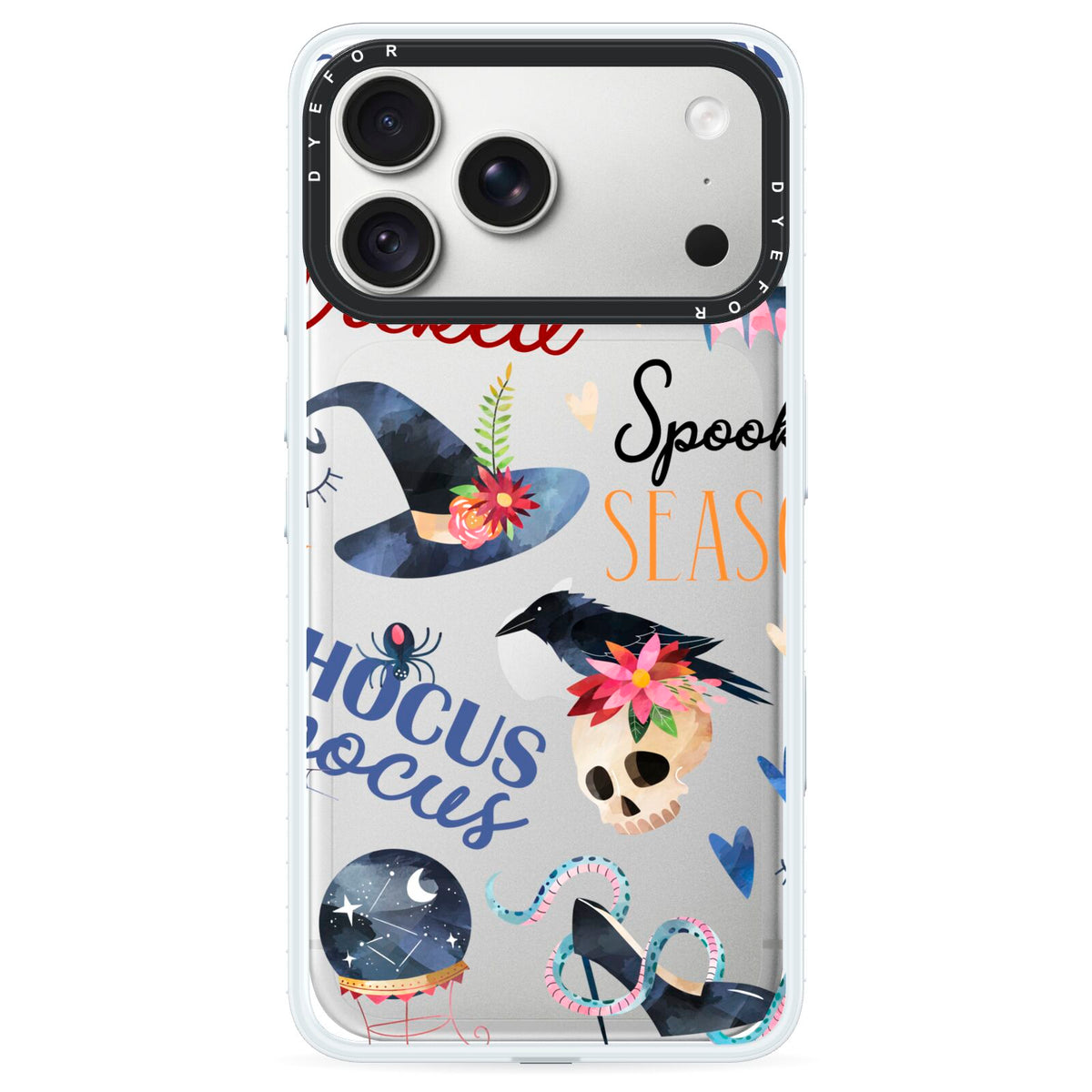Fun Halloween Catchphrases and Watercolour Illustrations iPhone 18 Pro Max Black Impact Pre order Case on Silver phone