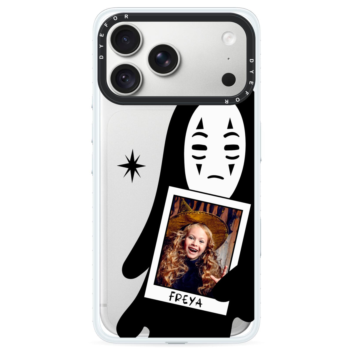 Ghostly Halloween Photo iPhone 18 Pro Black Impact Pre order Case on Silver phone