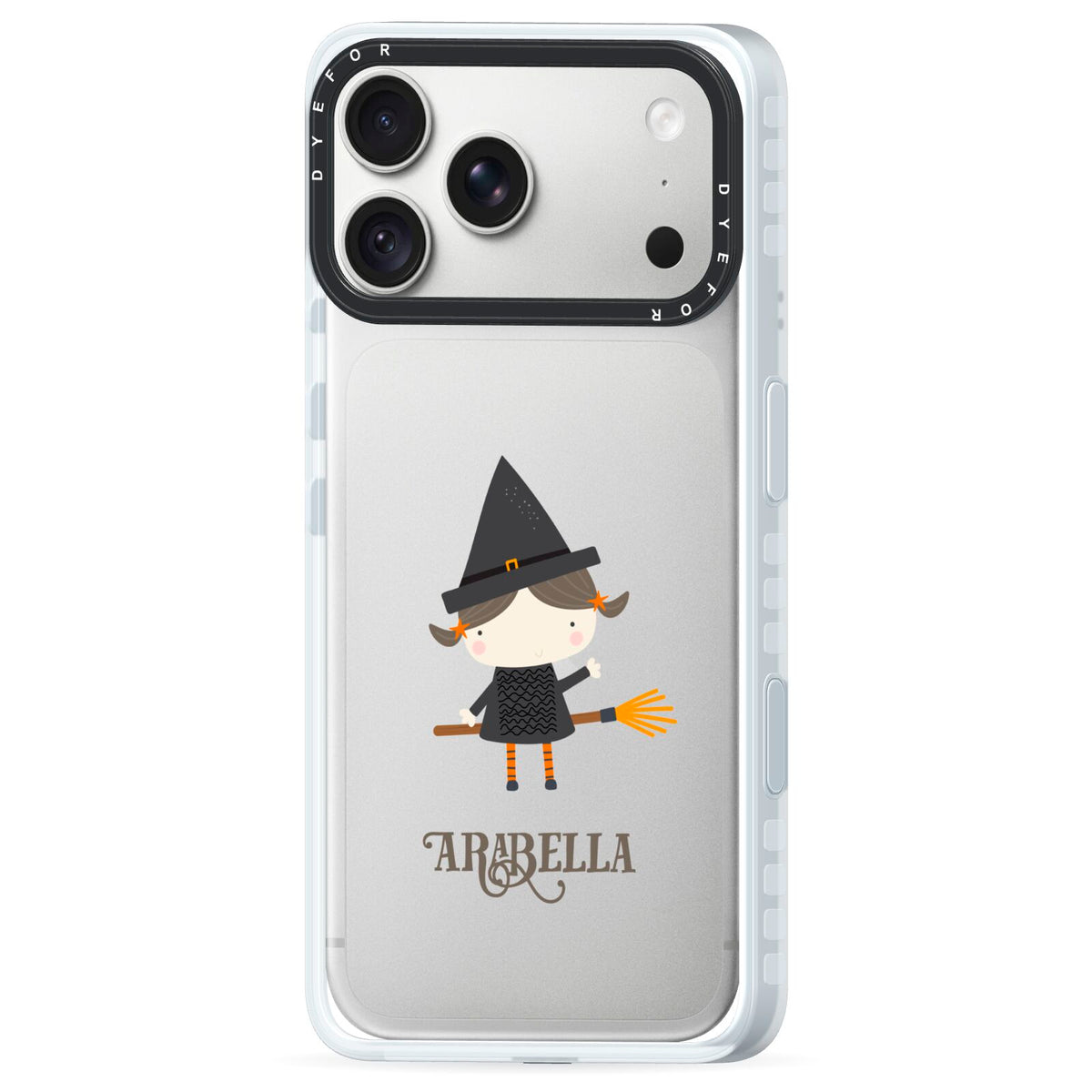 Girl Witch Personalised iPhone 18 Pro Black Impact Pre order Case Side Angle on Silver phone