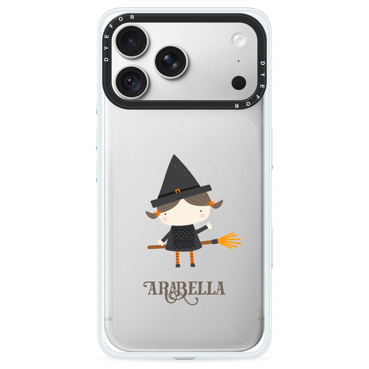 Girl Witch Personalised iPhone 18 Pro Max Black Impact Pre order Case on Silver phone