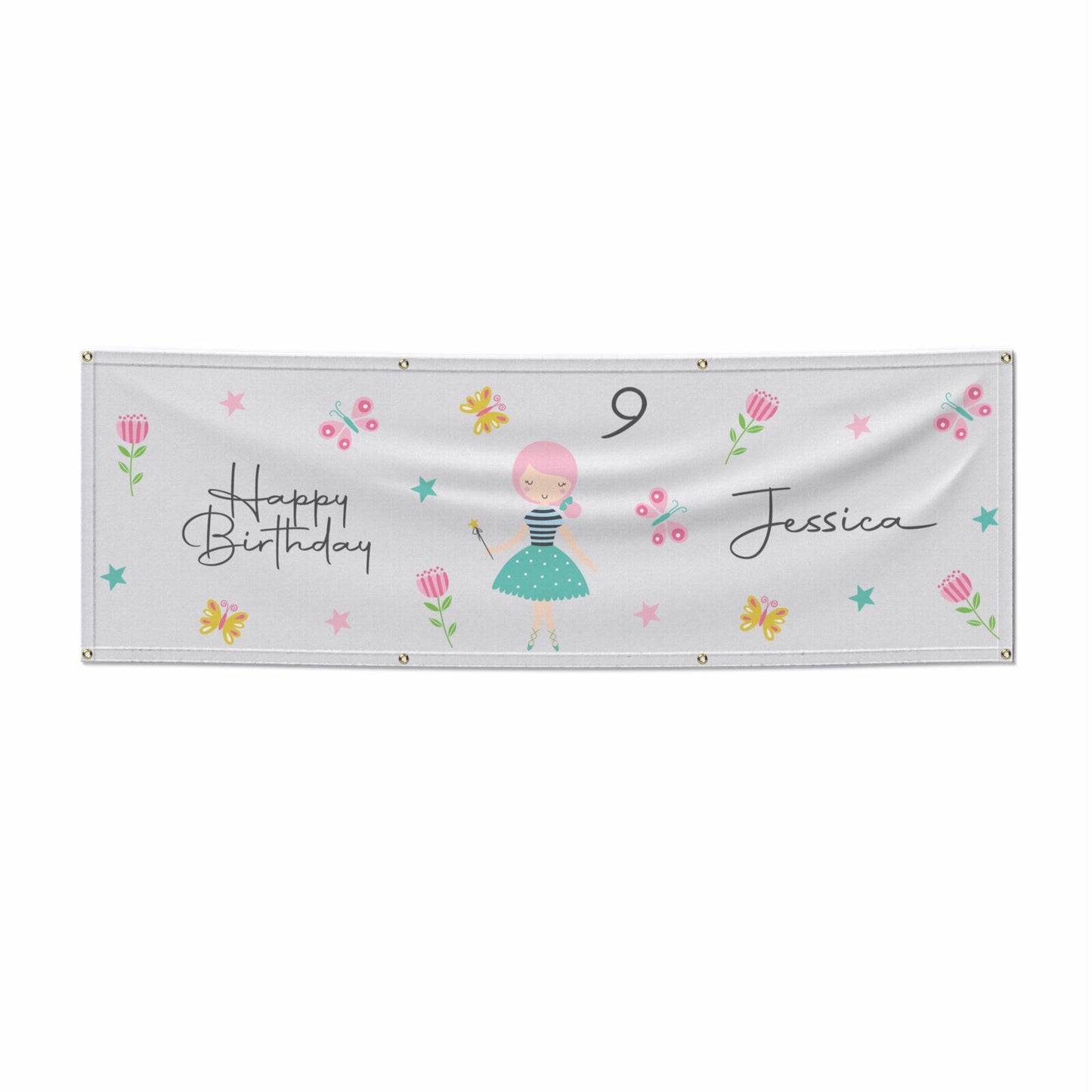 Girls Personalised Happy Birthday 6x2 Banner