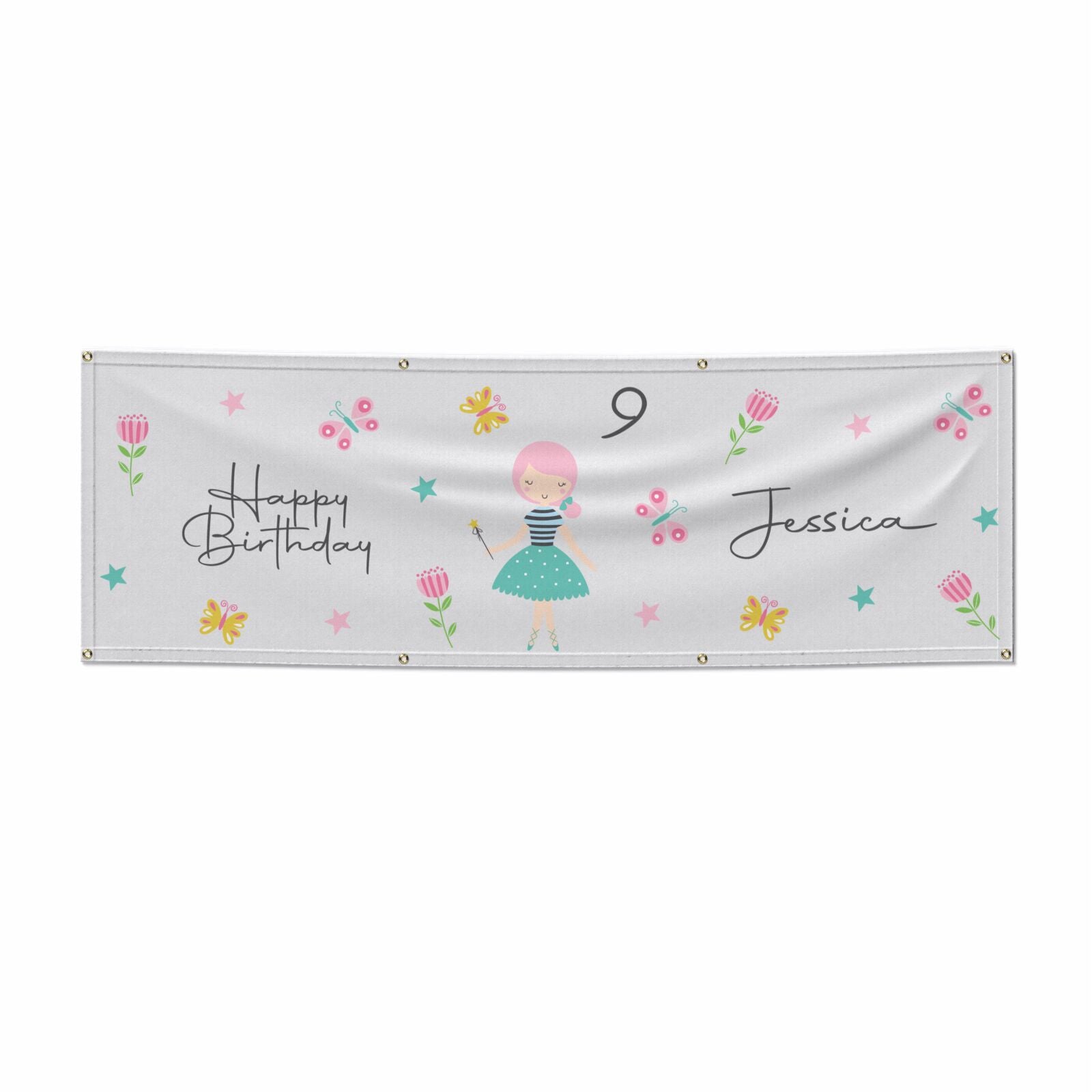 Girls Personalised Happy Birthday 6x2 Banner
