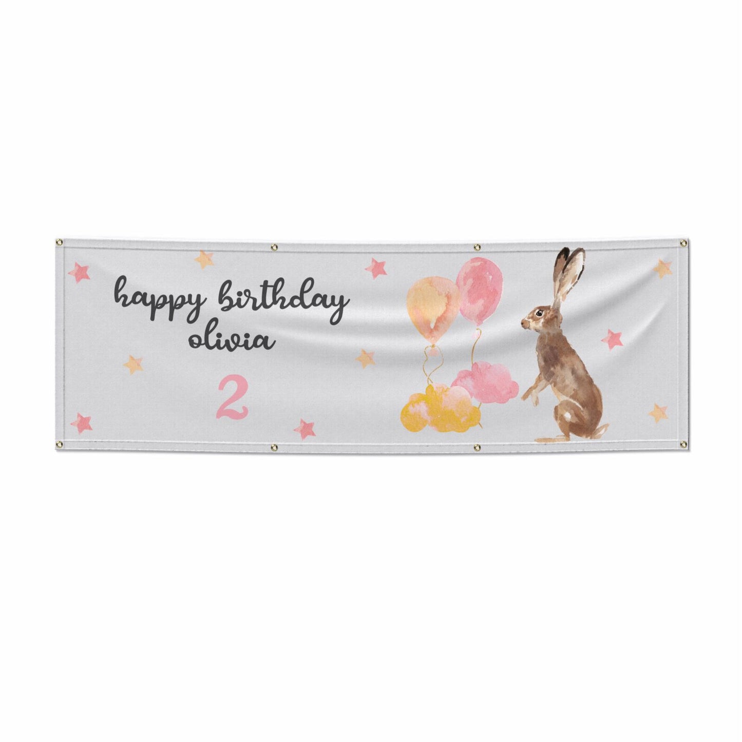 Girls Personalised Hare Happy Birthday 6x2 Banner