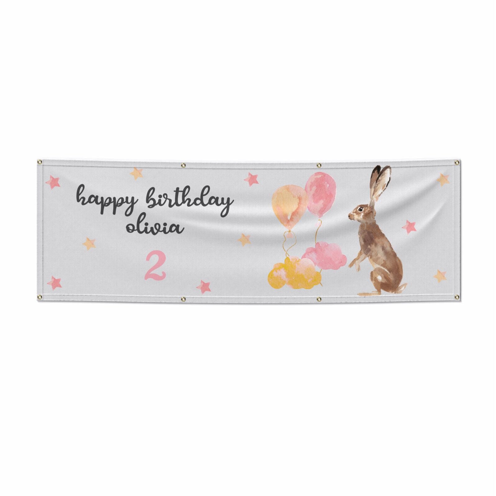 Girls Personalised Hare Happy Birthday 6x2 Banner