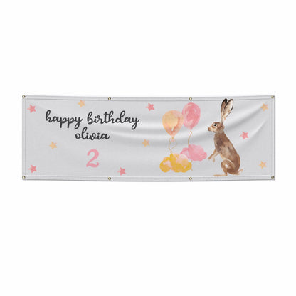 Girls Personalised Hare Happy Birthday 6x2 Banner