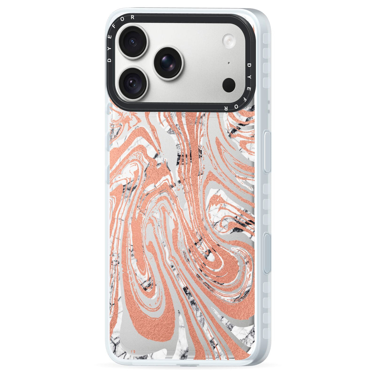 Gold And White Marble iPhone 18 Pro Black Impact Pre order Case Side Angle on Silver phone