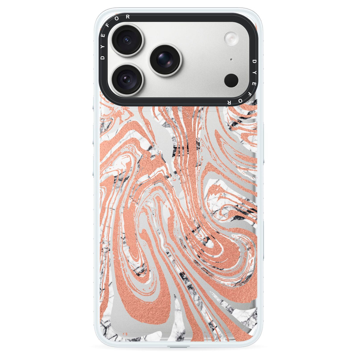 Gold And White Marble iPhone 18 Pro Black Impact Pre order Case on Silver phone