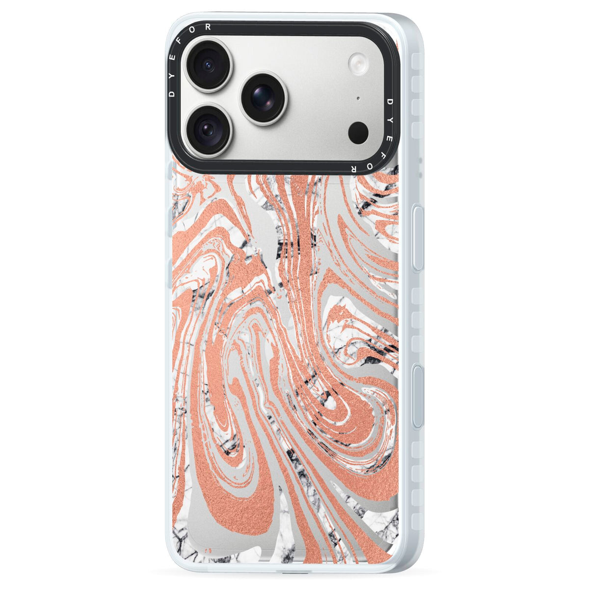 Gold And White Marble iPhone 18 Pro Max Black Impact Pre order Case Side Angle on Silver phone