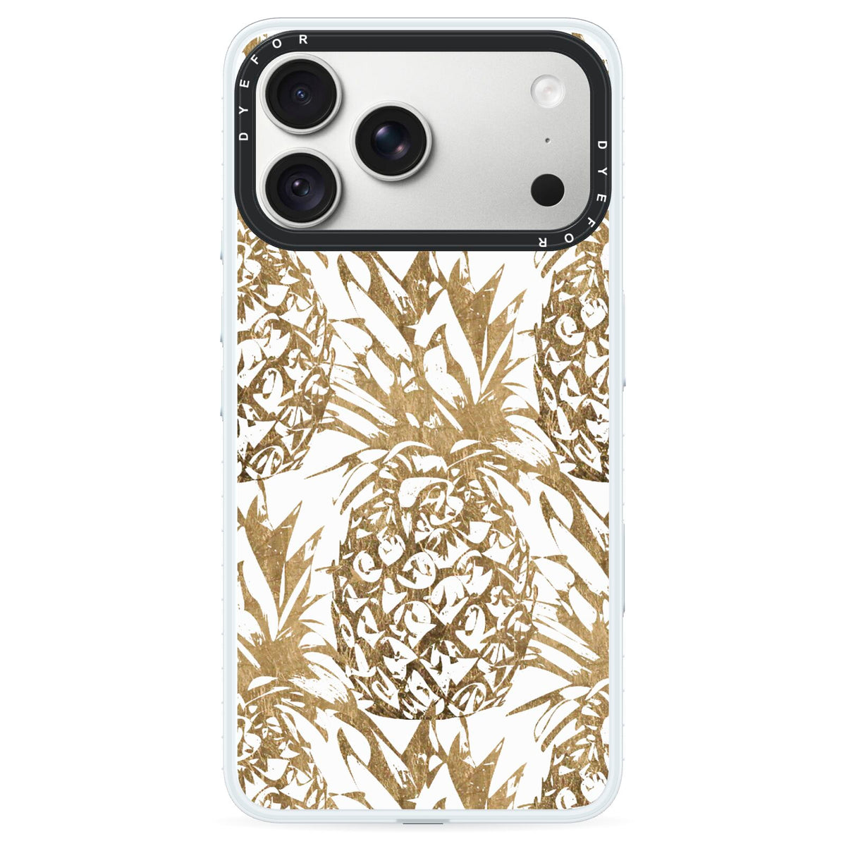 Gold Pineapple Fruit iPhone 18 Pro Max Black Impact Pre order Case on Silver phone