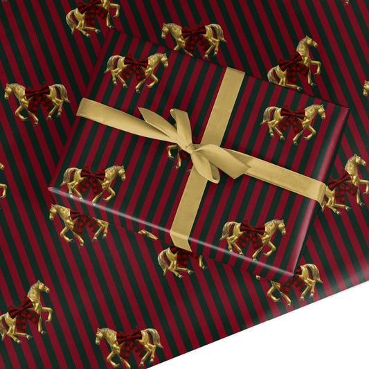 Golden Tartan Horse Custom Wrapping Paper