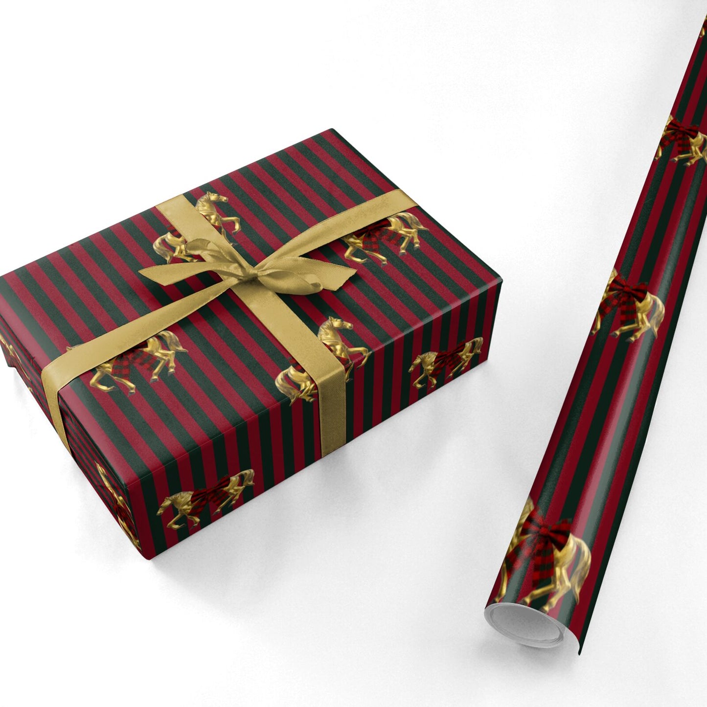Golden Tartan Horse Personalised Wrapping Paper