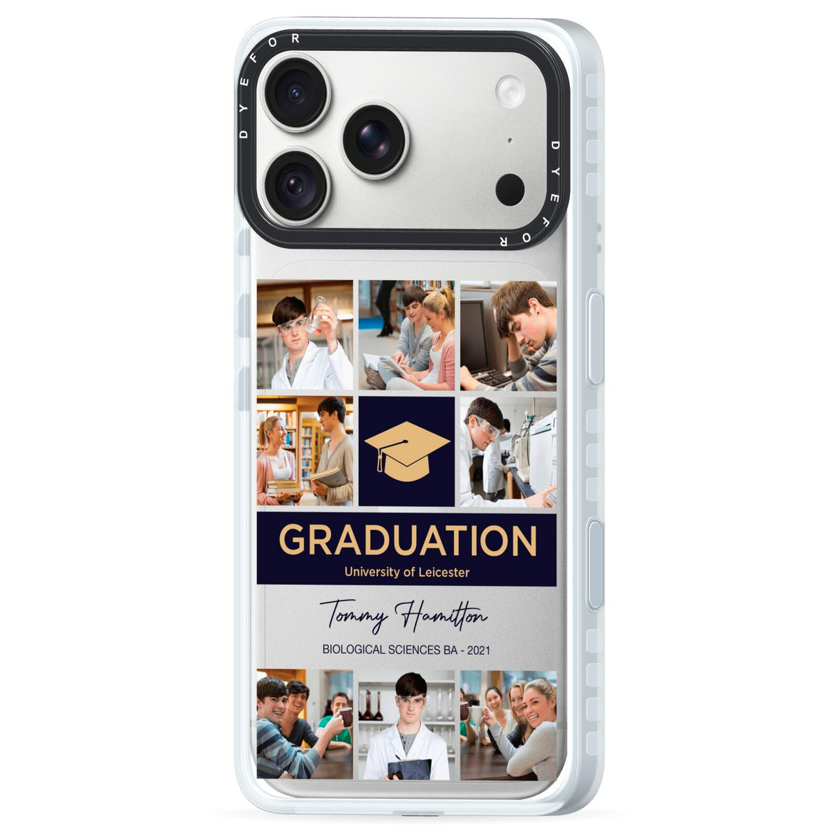 Graduation Personalised Photos iPhone 18 Pro Black Impact Pre order Case Side Angle on Silver phone