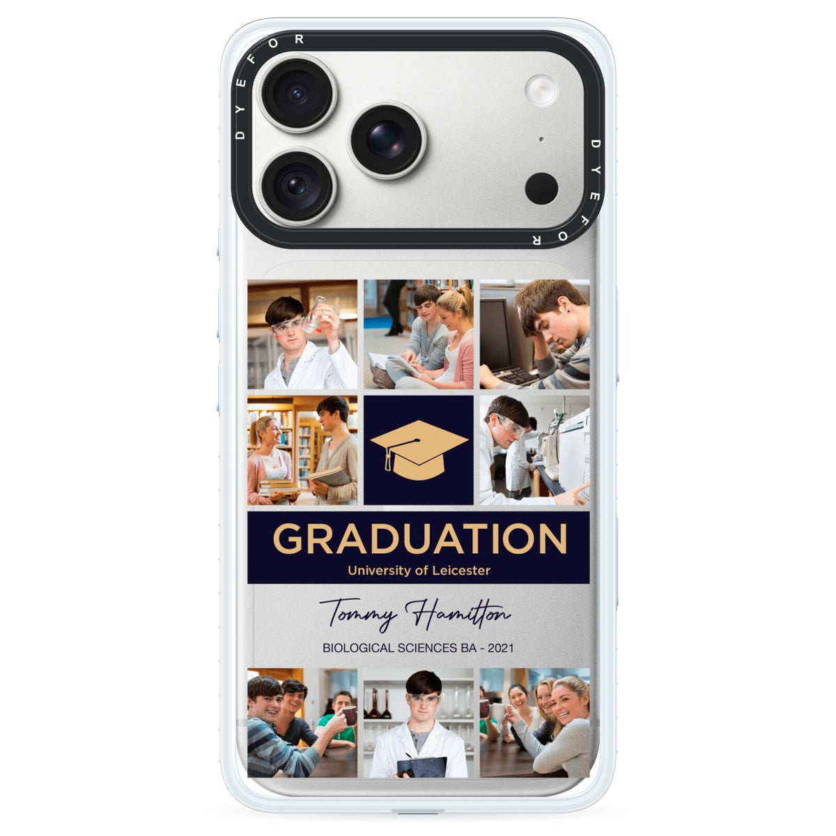 Graduation Personalised Photos iPhone 18 Pro Black Impact Pre order Case on Silver phone