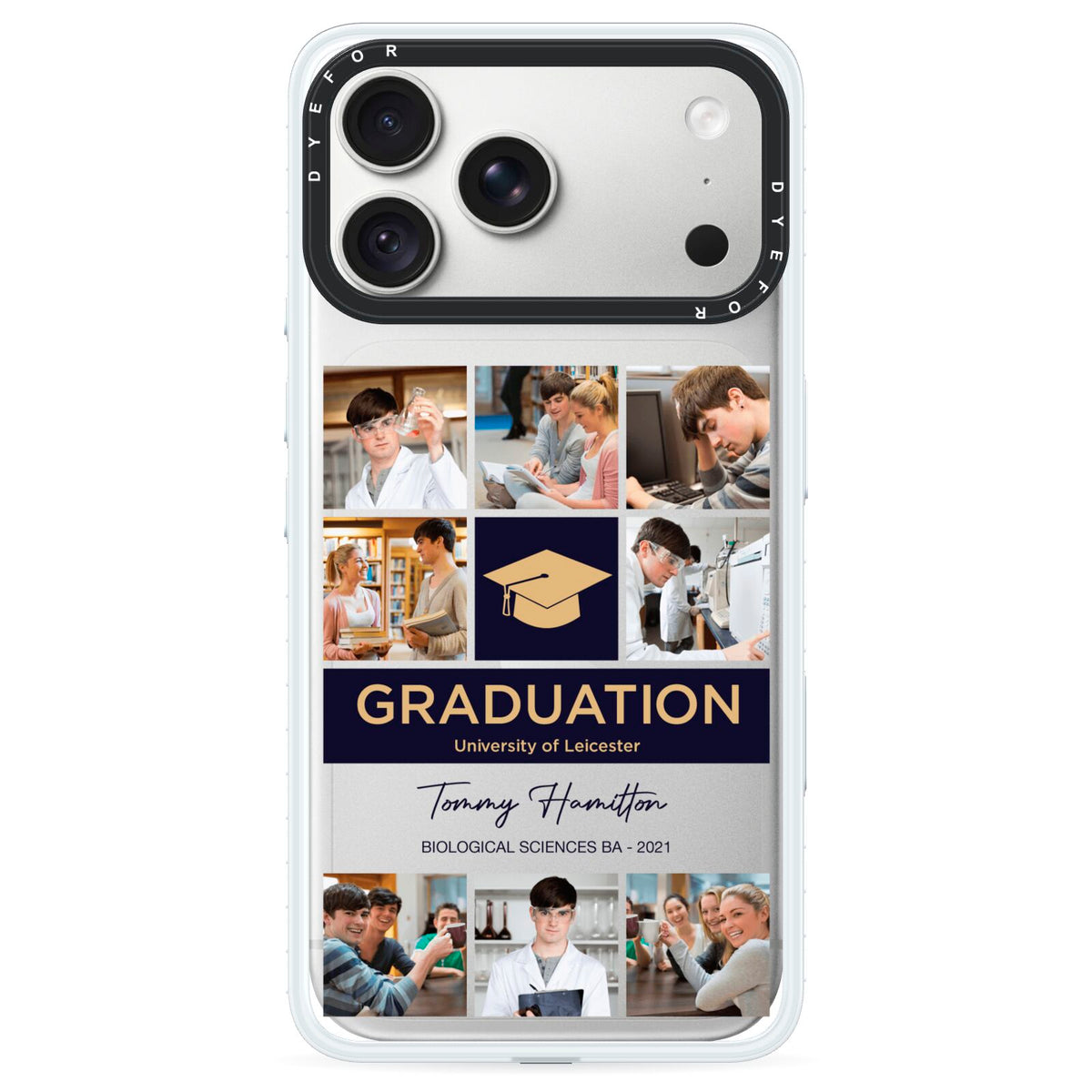 Graduation Personalised Photos iPhone 18 Pro Max Black Impact Pre order Case on Silver phone