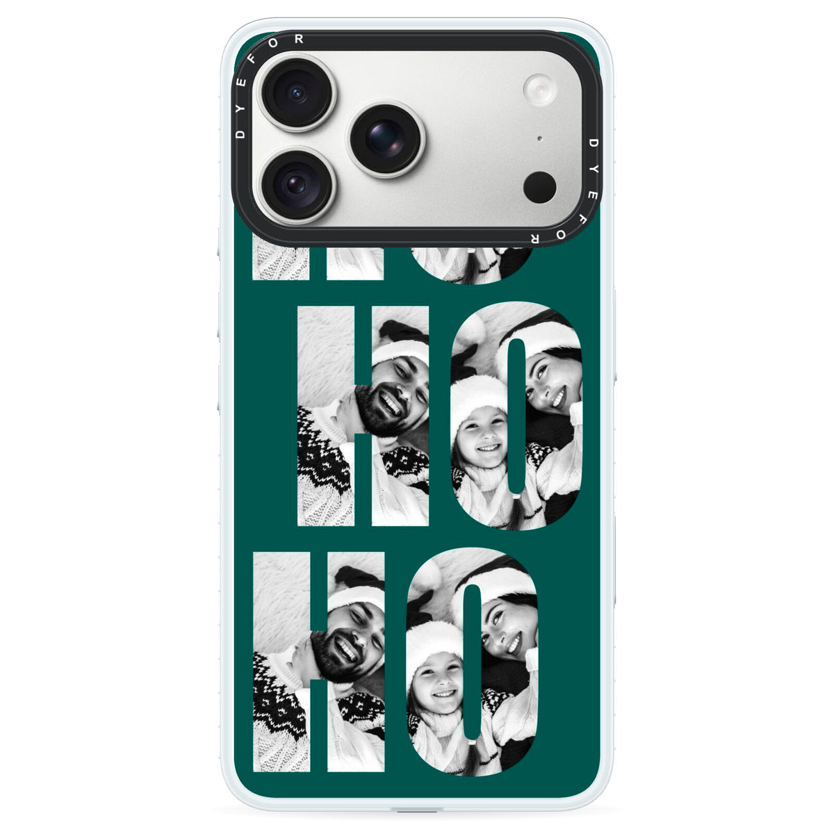 Green Ho Ho Ho Photo Upload Christmas iPhone 18 Pro Max Black Impact Pre order Case on Silver phone
