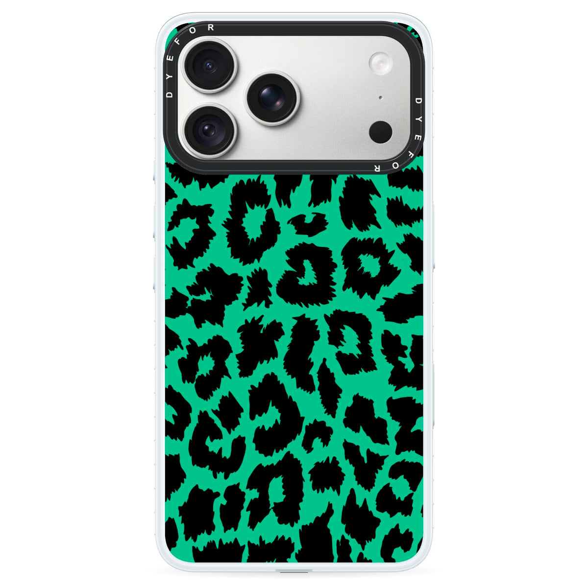 Green Leopard Print iPhone 18 Pro Max Black Impact Pre order Case on Silver phone
