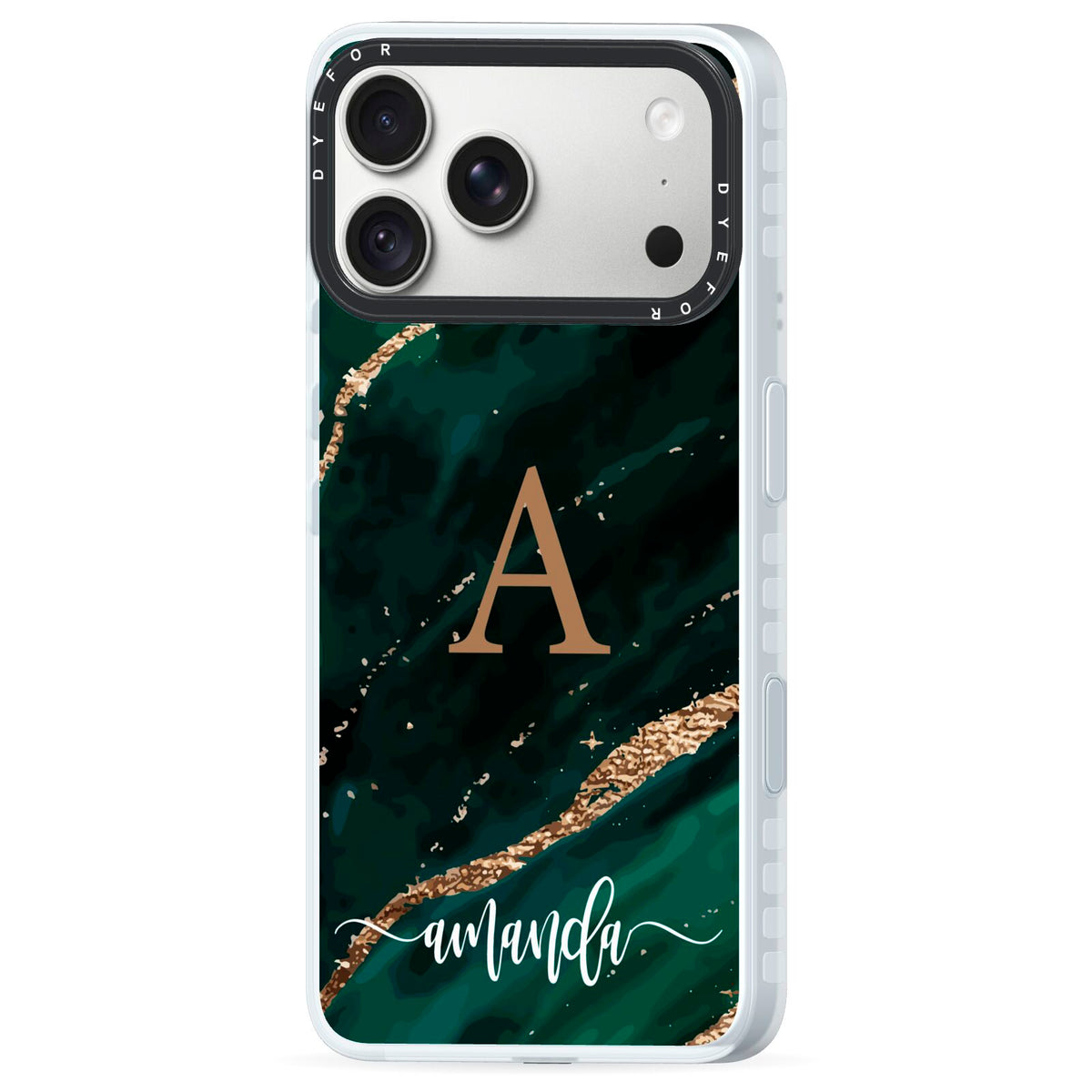 Green Marble iPhone 18 Pro Max Black Impact Pre order Case Side Angle on Silver phone