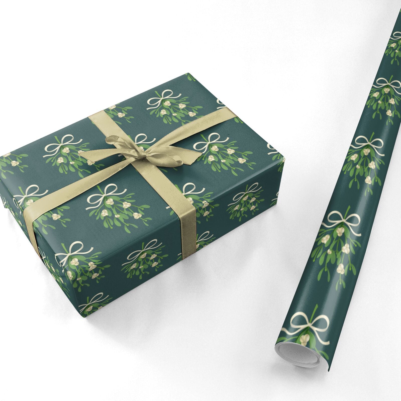 Green Mistletoe Personalised Wrapping Paper