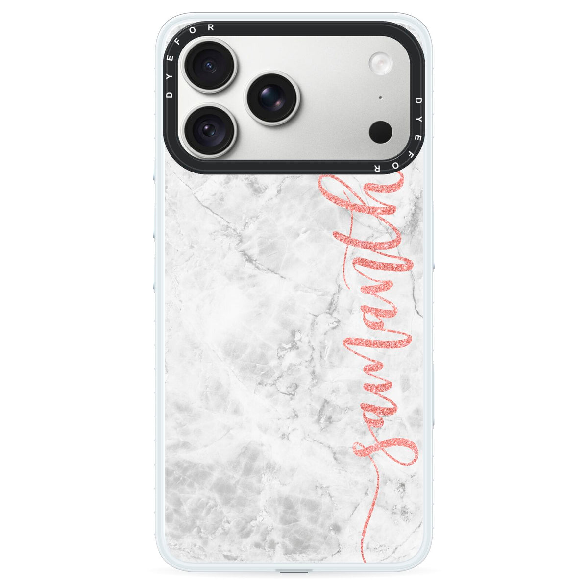Grey Marble Personalised Vertical Glitter Name iPhone 18 Pro Max Black Impact Pre order Case on Silver phone