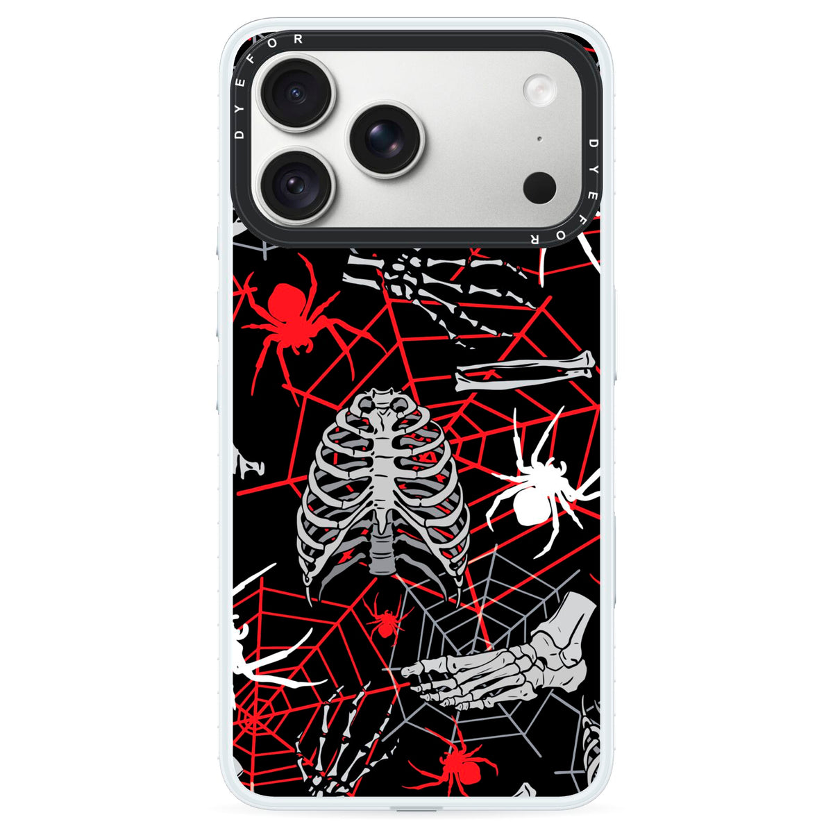Grey and Red Cobwebs iPhone 18 Pro Black Impact Pre order Case on Silver phone