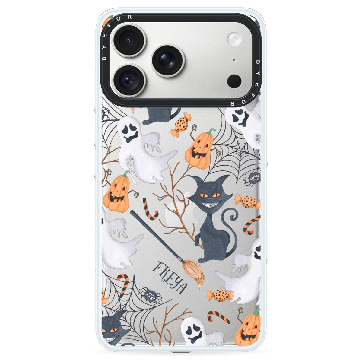 Grinning Cat Halloween iPhone 18 Pro Max Black Impact Pre order Case on Silver phone