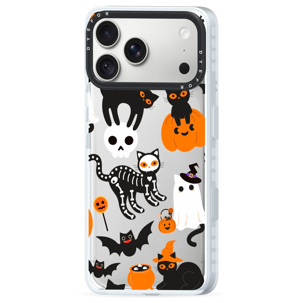 Halloween Cats iPhone 18 Pro Max Black Impact Pre order Case Side Angle on Silver phone