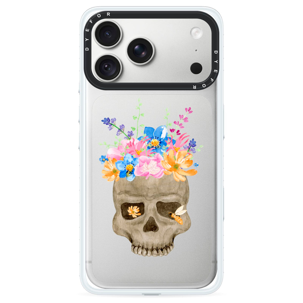 Halloween Flower Skull iPhone 18 Pro Black Impact Pre order Case on Silver phone