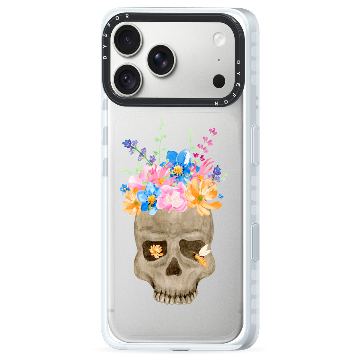 Halloween Flower Skull iPhone 18 Pro Max Black Impact Pre order Case Side Angle on Silver phone