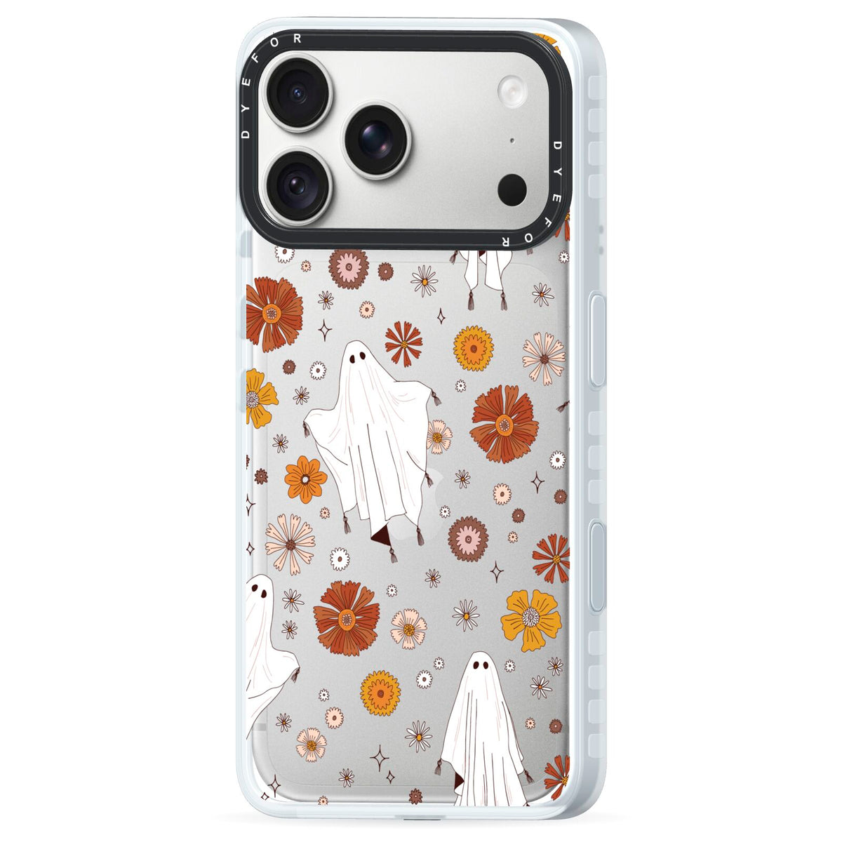 Halloween Ghost iPhone 18 Pro Max Black Impact Pre order Case Side Angle on Silver phone