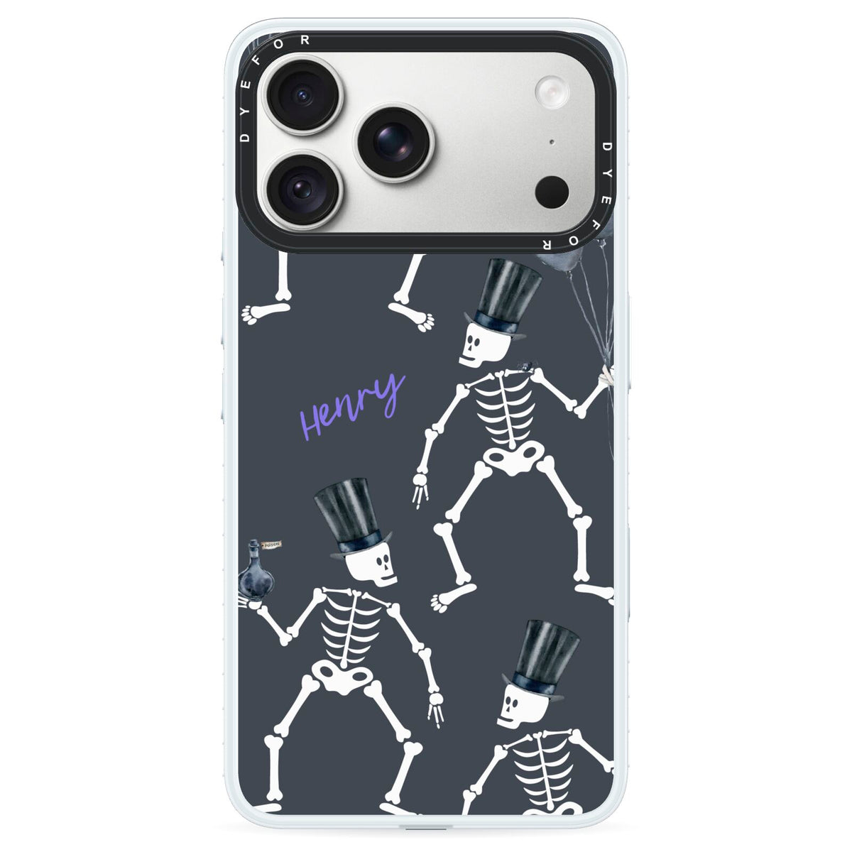 Halloween Skeleton iPhone 18 Pro Black Impact Pre order Case on Silver phone