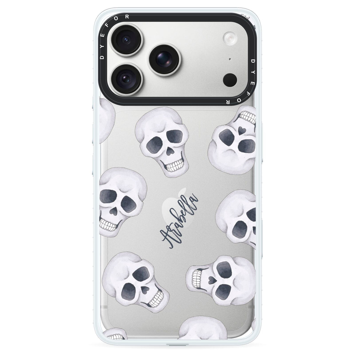 Halloween Skulls iPhone 18 Pro Black Impact Pre order Case on Silver phone