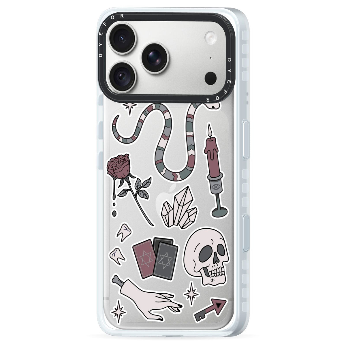 Halloween Spooky Stickers iPhone 18 Pro Black Impact Pre order Case Side Angle on Silver phone