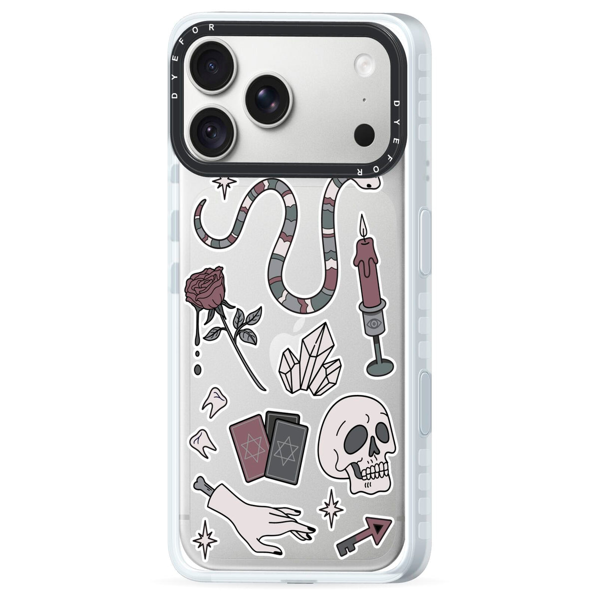 Halloween Spooky Stickers iPhone 18 Pro Max Black Impact Pre order Case Side Angle on Silver phone