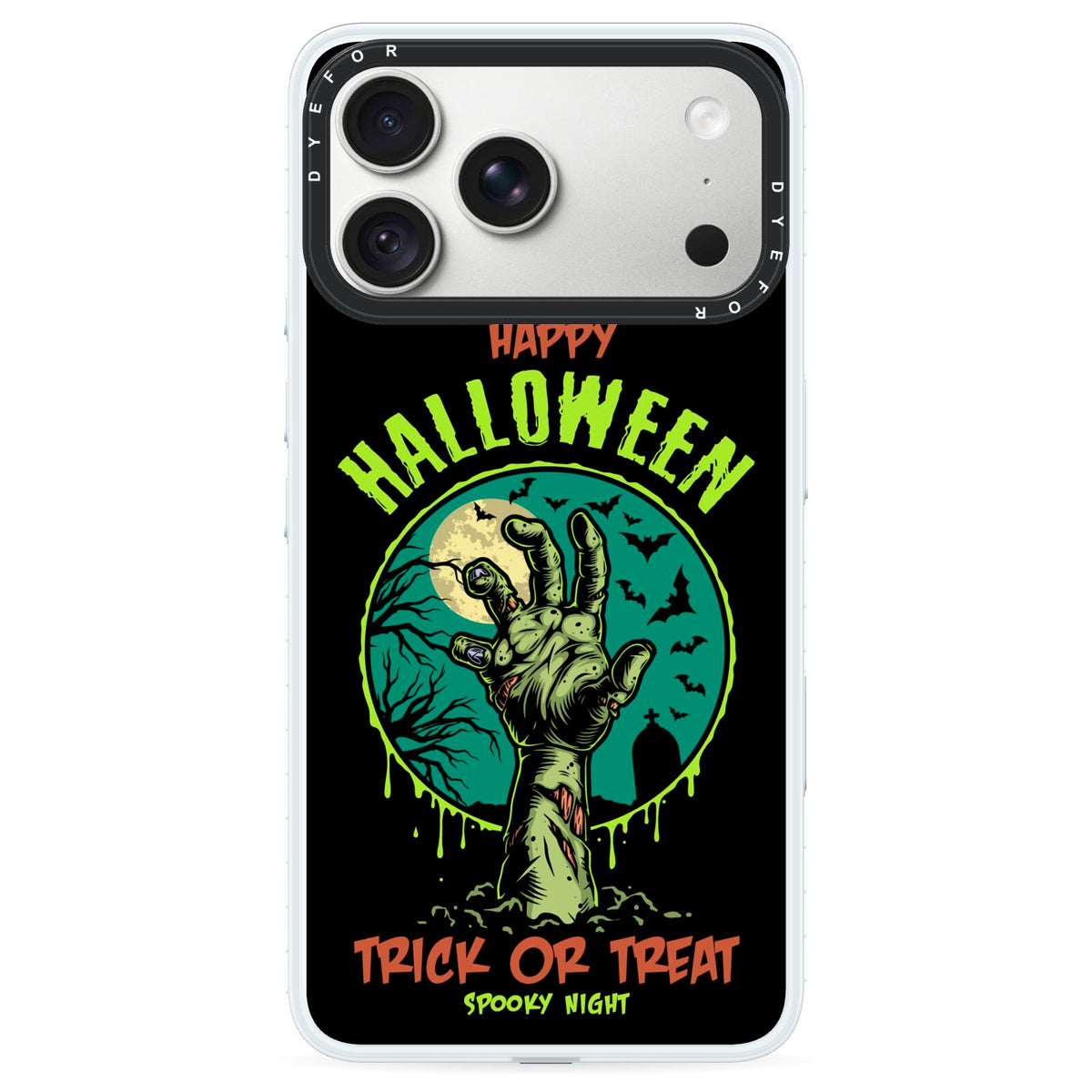 Halloween Zombie Hand iPhone 18 Pro Max Black Impact Pre order Case on Silver phone