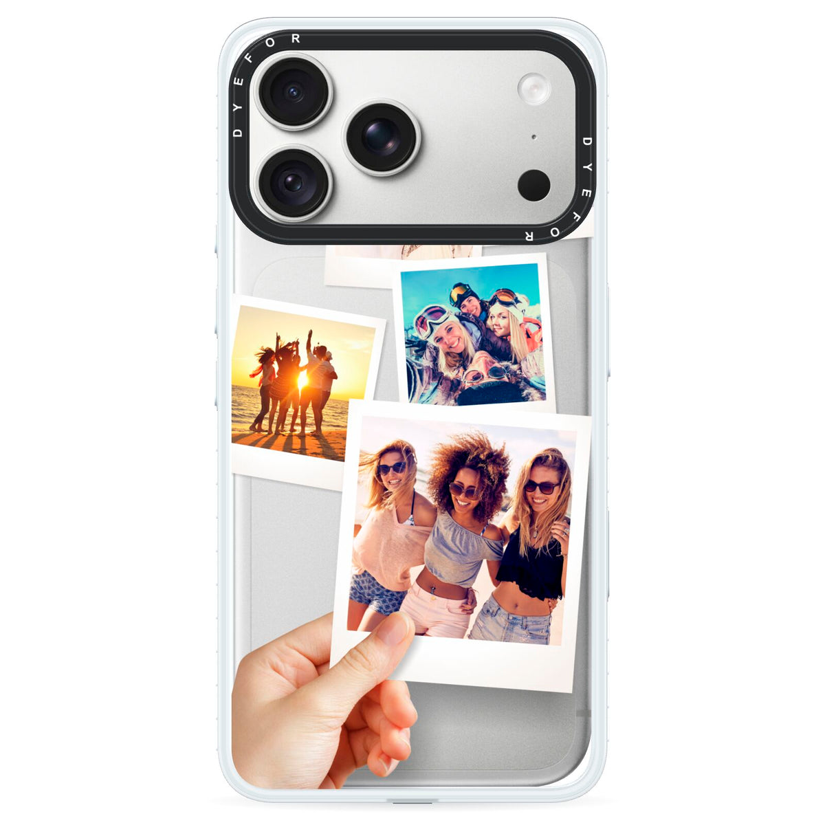 Hand Holding Photo Montage Upload iPhone 18 Pro Max Black Impact Pre order Case on Silver phone