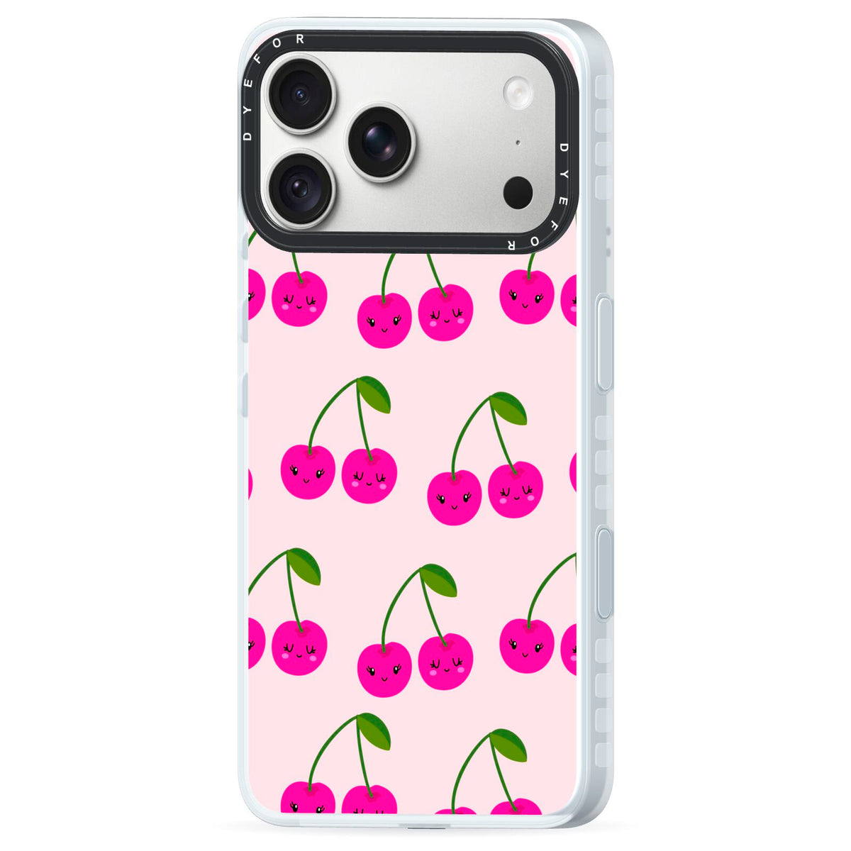 Happy Cherry iPhone 18 Pro Black Impact Pre order Case Side Angle on Silver phone