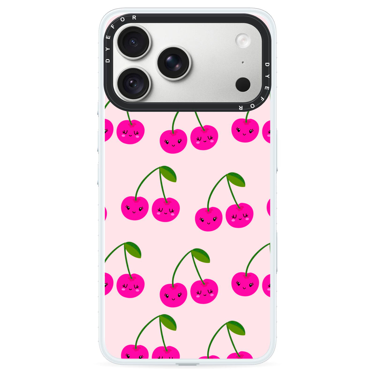 Happy Cherry iPhone 18 Pro Black Impact Pre order Case on Silver phone