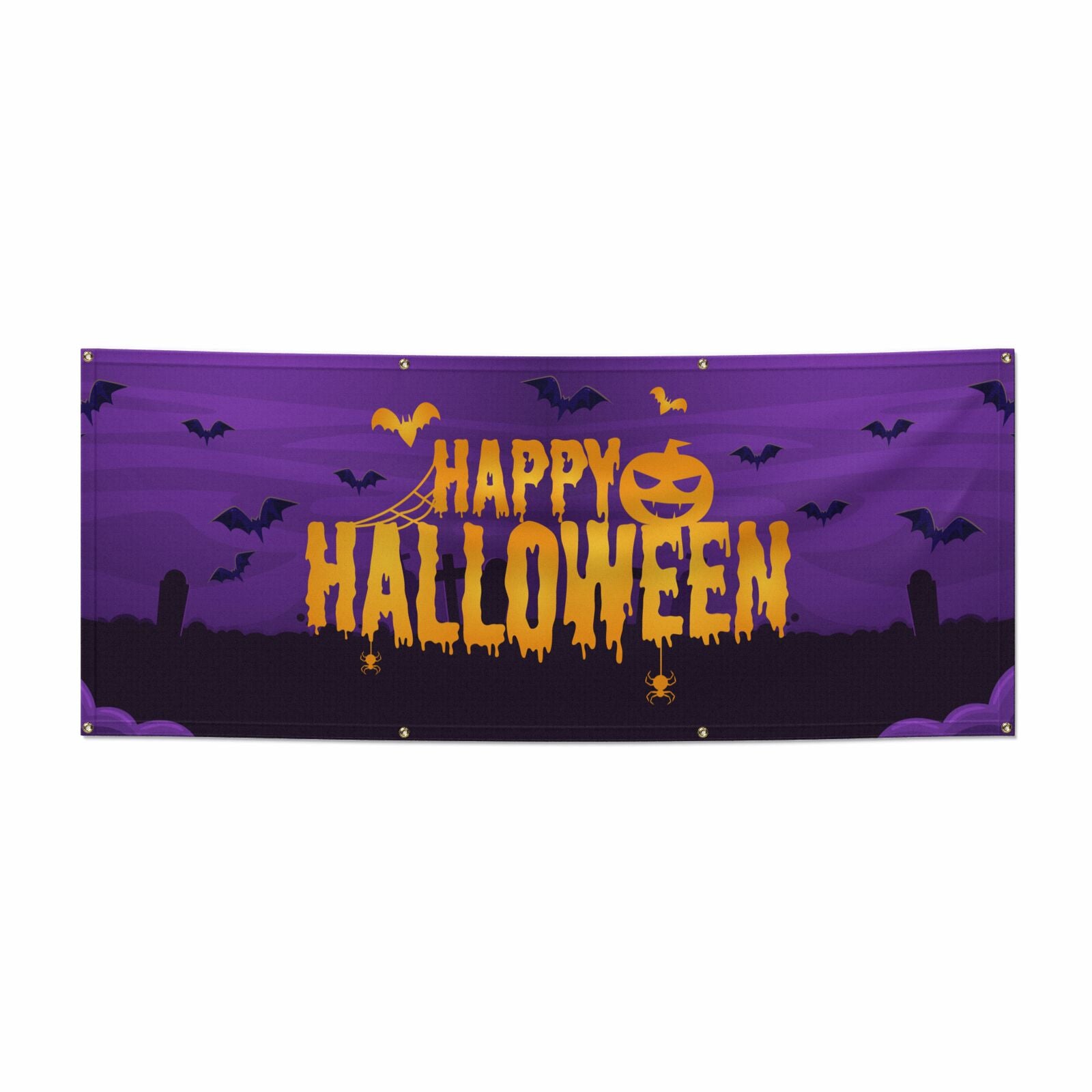 Happy Halloween Orange Text 6x2 5 Vinly Banner with Grommets