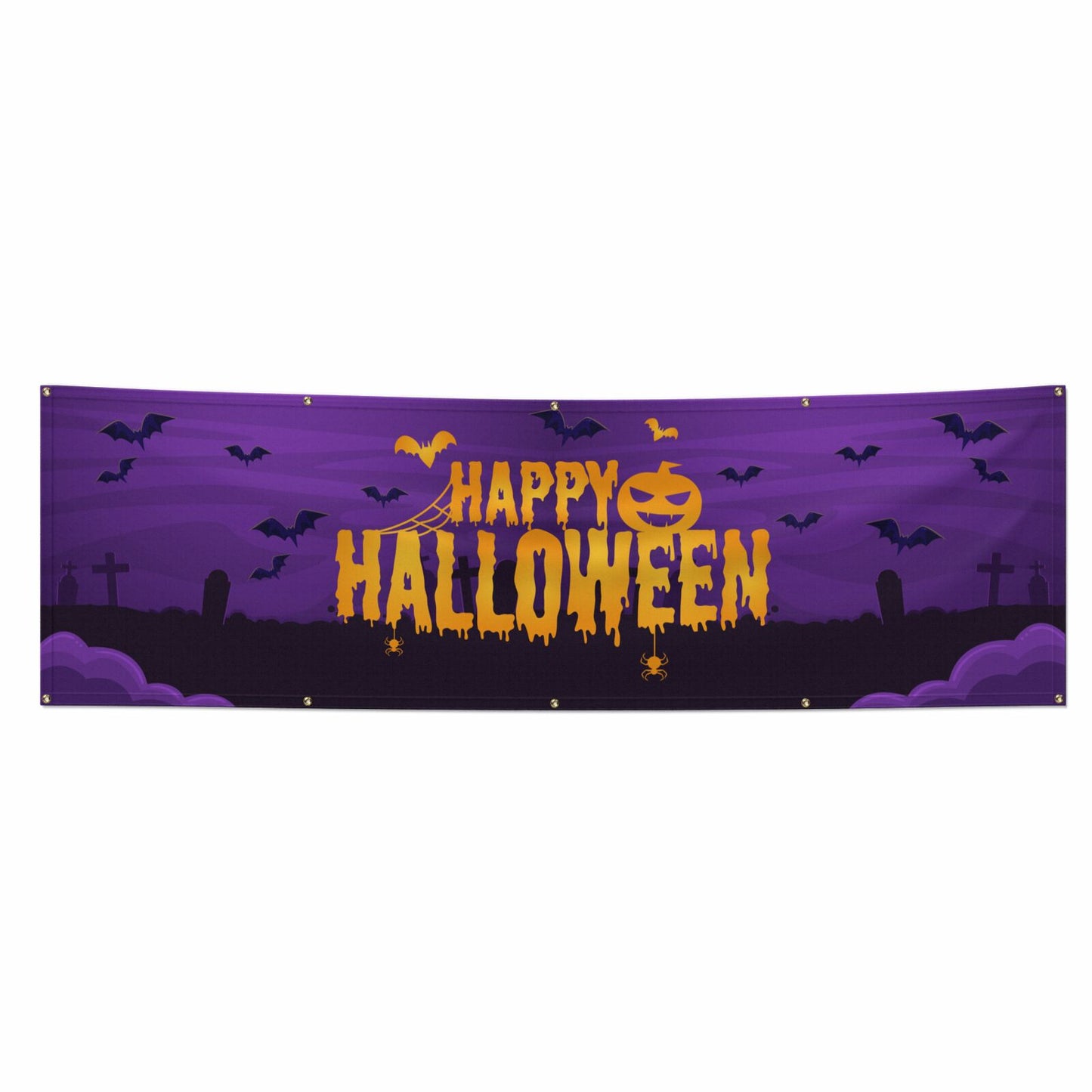 Happy Halloween Orange Text 8x2 5 Vinly Banner with Grommets