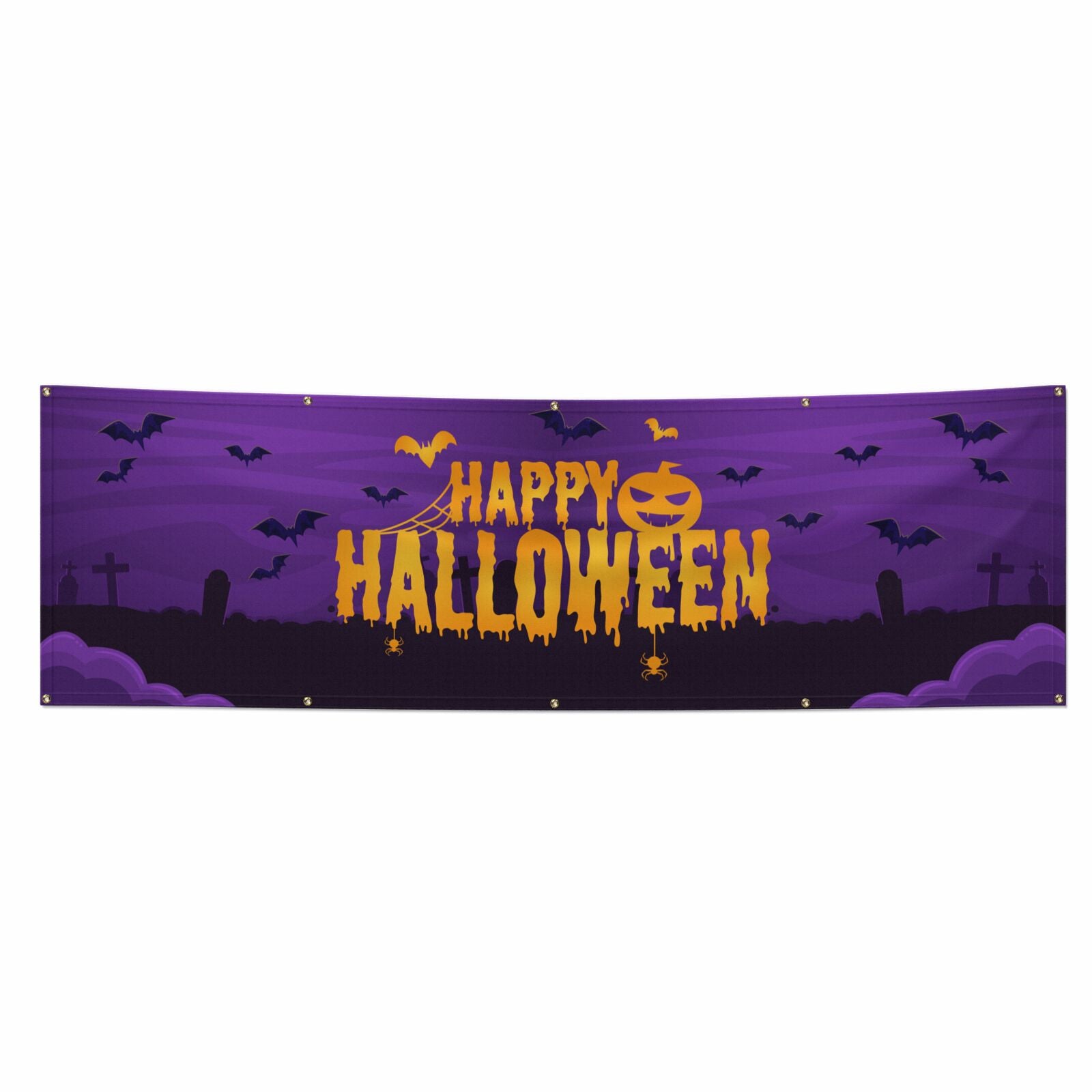 Happy Halloween Orange Text 8x2 5 Vinly Banner with Grommets