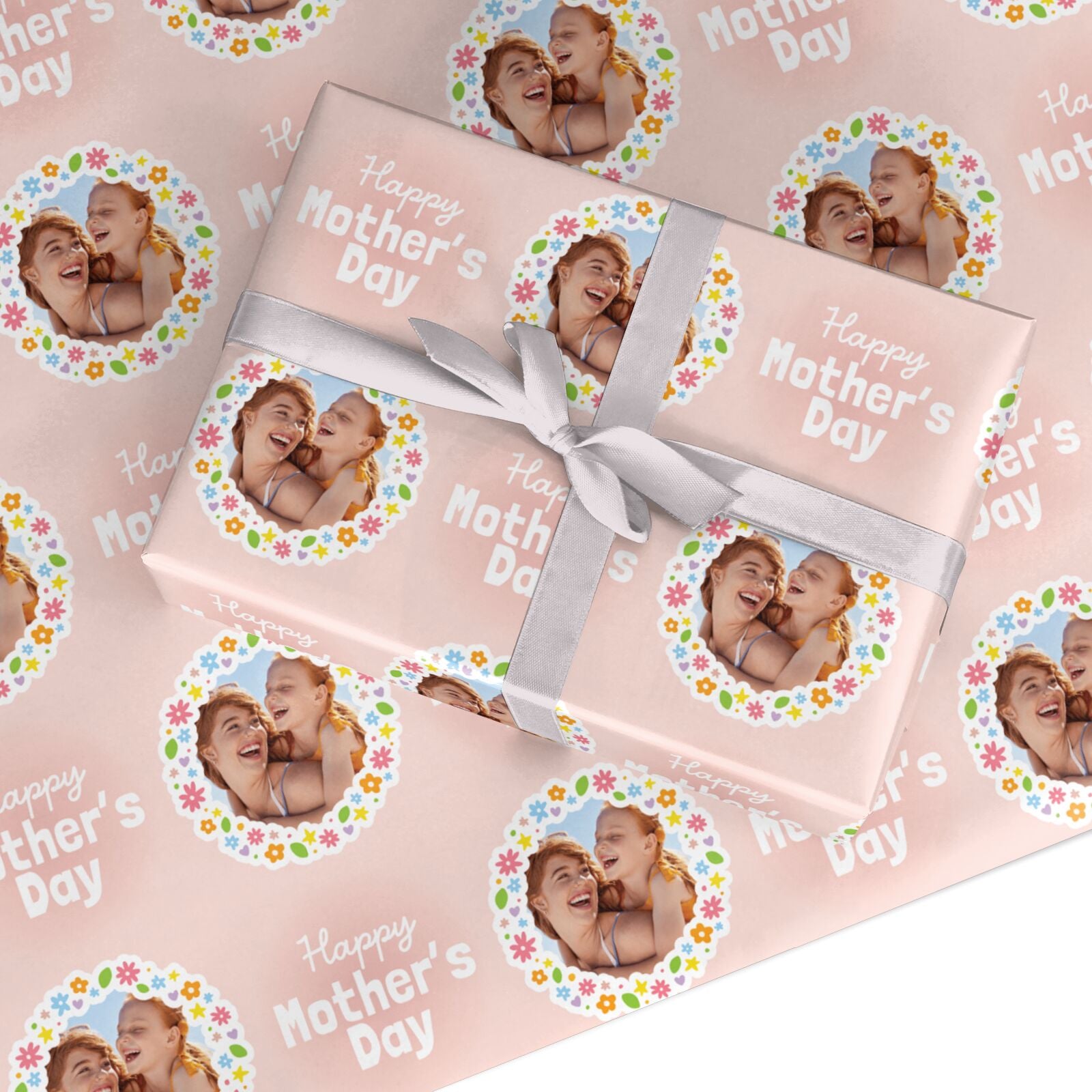 Happy Mothers Day Floral Photo Frame Custom Wrapping Paper