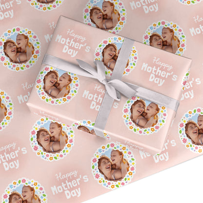 Happy Mothers Day Floral Photo Frame Custom Wrapping Paper
