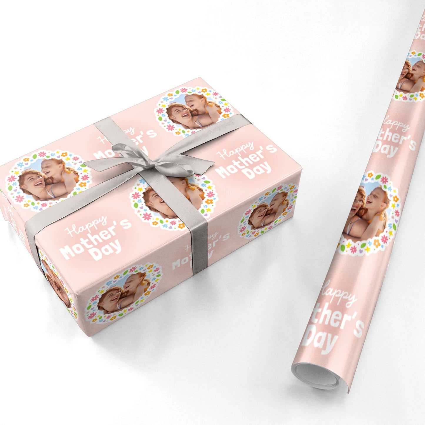 Happy Mothers Day Floral Photo Frame Personalised Wrapping Paper