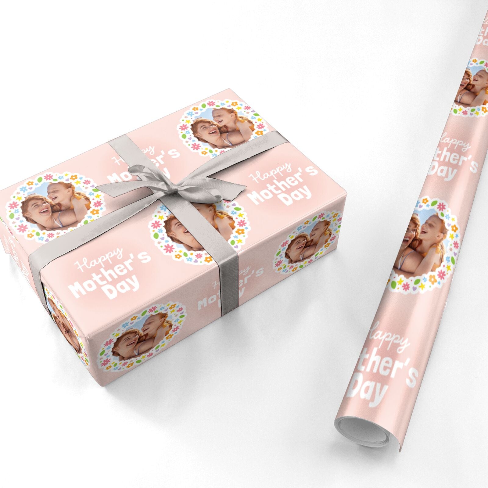 Happy Mothers Day Floral Photo Frame Personalised Wrapping Paper
