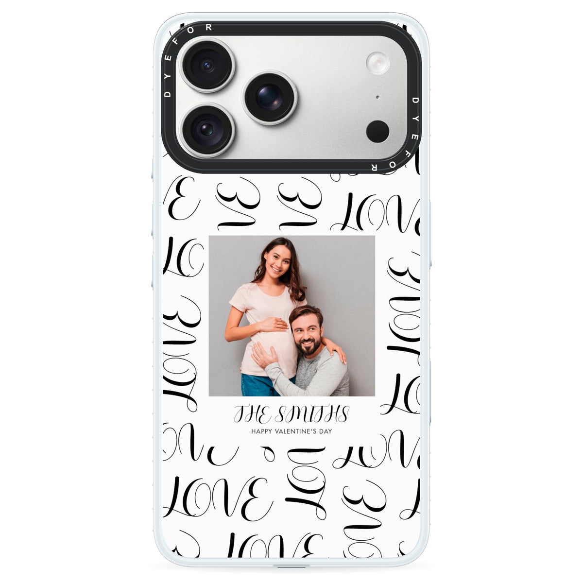 Happy Valentines Day Photo Upload iPhone 18 Pro Black Impact Pre order Case on Silver phone