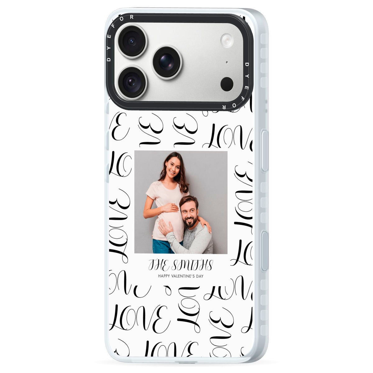 Happy Valentines Day Photo Upload iPhone 18 Pro Max Black Impact Pre order Case Side Angle on Silver phone