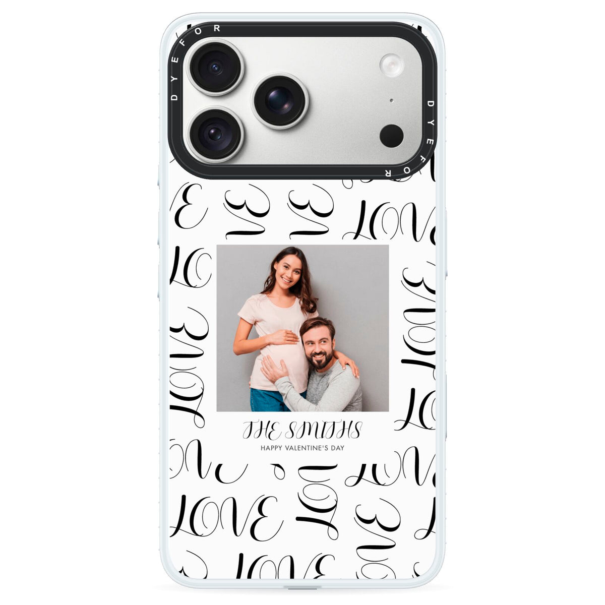 Happy Valentines Day Photo Upload iPhone 18 Pro Max Black Impact Pre order Case on Silver phone