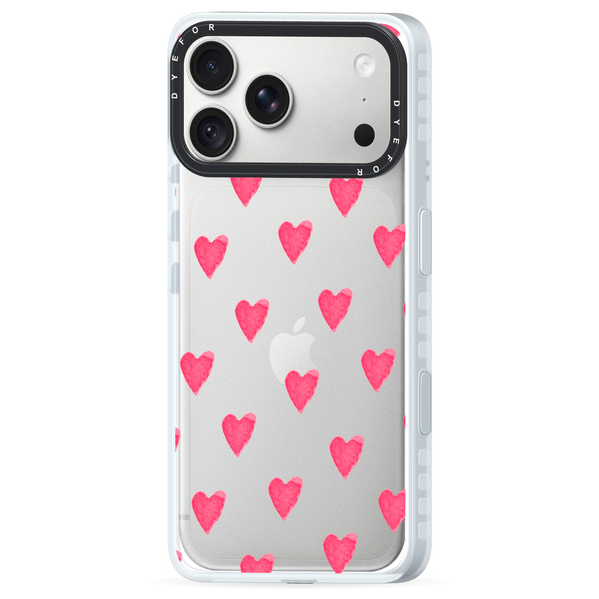 Heart Patterned iPhone 18 Pro Max Black Impact Pre order Case Side Angle on Silver phone