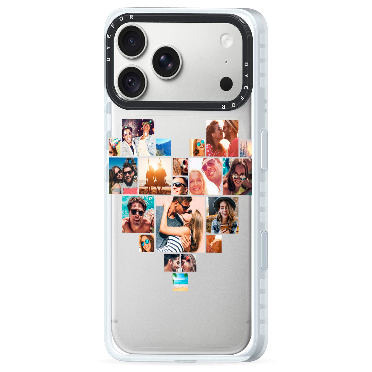Heart Shaped Photo Montage Upload iPhone 18 Pro Max Black Impact Pre order Case Side Angle on Silver phone