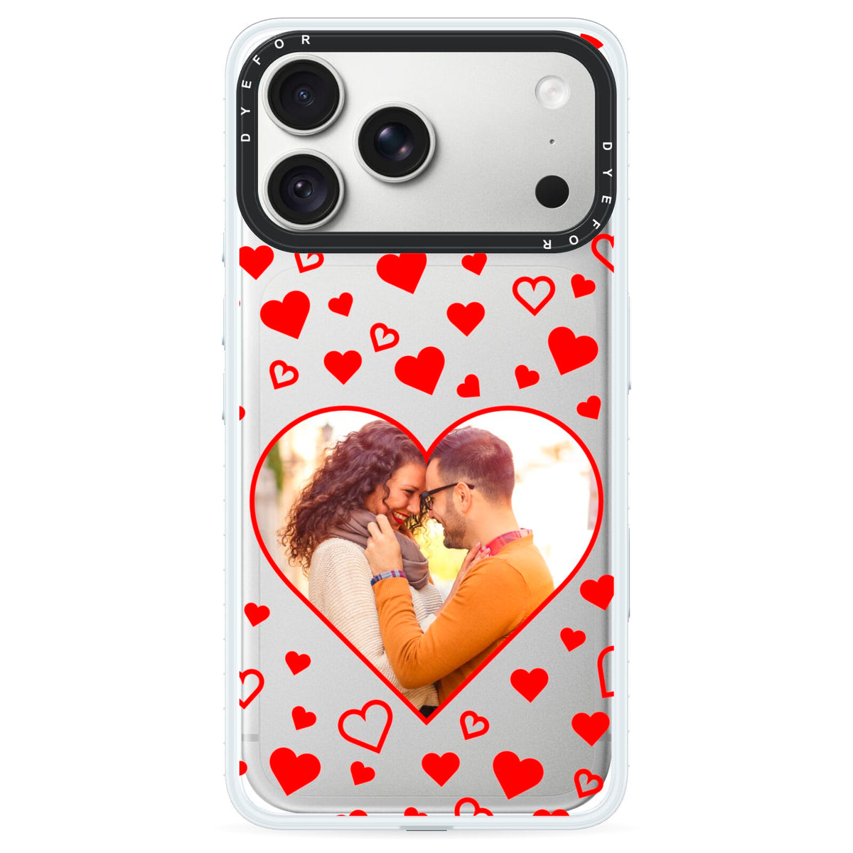 Hearts with Photo iPhone 18 Pro Max Black Impact Pre order Case on Silver phone